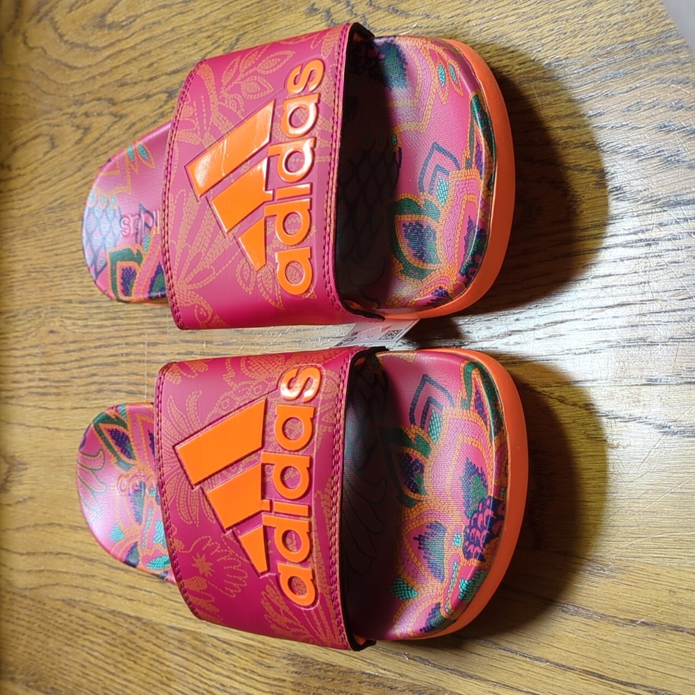 NWT FARM Rio Slide Sandals Adidas Collaboration Women's Size 11 Red Floral Print - Picture 4 of 14